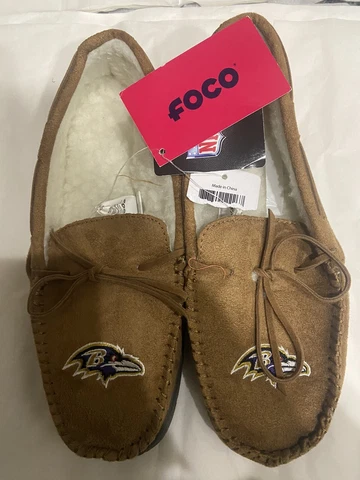 Foco Baltimore Ravens NFL Team Logo Moccasin Slippers Fur Lined Brown Bow. Small Cover