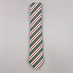 Ben Silver Charleston Necktie Mens Green Pink Regimental Stripe 3.25X58 England - Picture 1 of 7