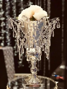 Acrylic Crystal Chandelier Top Vase Centerpiece Wedding Floral Party Event Decor - Picture 1 of 2