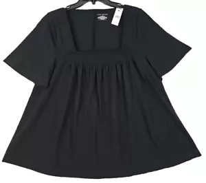 Lane Bryant ~Woman Size 14/16~ Black Blouse Top Short Sleeve Cotton Blend NWT$39 - Picture 1 of 11