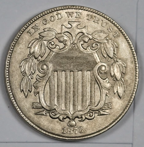 1873 Shield Nickel.  Open "3".   AU-UNC.   186636 Cover