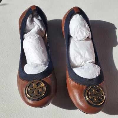 Sapatilhas Tori Burch Caroline 2 Ballet ~ Tamanho 9 ~ Java e Preto ~ NOVO EM FOLHA - Imagem 1 de 4