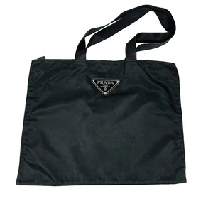 PRADA Black Nylon Shoulder Bag 19" Wide 14" Long w/2 27" L x 1-1/2" W Handles - Picture 1 of 17