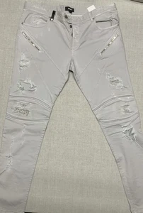 Just Cavalli Moto Biker Pants Size 40 Distressed Gray Zipper Stud Detail Italy - Picture 1 of 6
