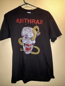 Anthrax First Tee Ever Snake Eye Skull Shirt Black Red Writing, Yellow Snake - Picture 1 of 5