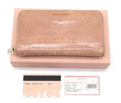 Carteira MIUMIU com zíper couro rosa autêntica - Imagem 1 de 4