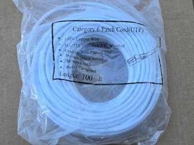 100ft CAT6 Patch Cord UTP 100% Copper Gold Plate Connectors | Qty 2x = 200ft - Image 1 of 2