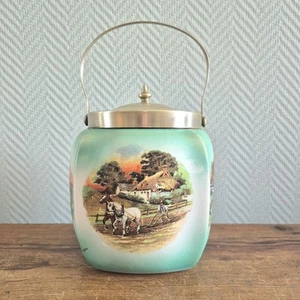 Antique Porcelain Biscuit Barrel Jar NS 3 Lid Handle Farmhouse Country RARE - Picture 1 of 10