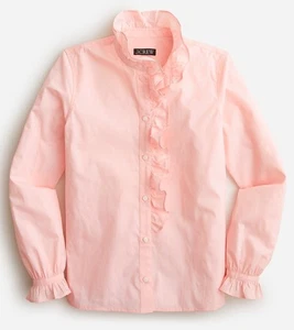 J Crew Rüschenshirt Damen 14 rosa Baumwolle Landhaus Popeline Knopf hoher Kragen - Bild 1 von 11