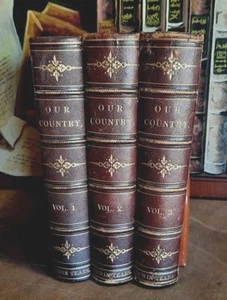 OUR COUNTRY HOUSEHOLD HISTORY 1880 BENSON LOSSING 3v SET 3/4 LEATHER ERWIN TEARS - Imagen 1 de 9