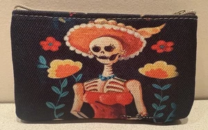 Monedero Maquillaje o Monedero con Impresión Día de Muertos 7.25” x 4.5”.  NUEVO - Imagen 1 de 4