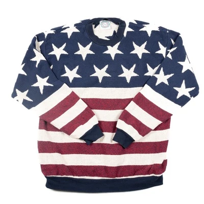 Suéter masculino vintage Sugar Street Weavers XL bandeira americana estrelas listras EUA 90s - Imagem 1 de 4