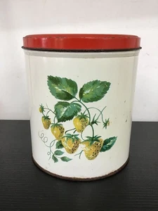 VINTAGE Willow Australia Storage Tin - Cream & Red w Strawberry Motif - Picture 1 of 5
