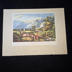 Rocky Mountains Siedler Blumen Vintage Currier & Ives 9×12 Buchdruck 2-seitig - Bild 1 von 2