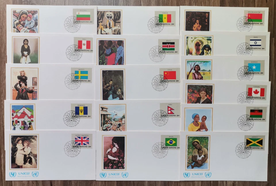 UNITED NATIONS 1983, UNICEF, PAINTINGS, LOT 16 FDC'S, FREE SHIPPING!!! - Image 1 of 1