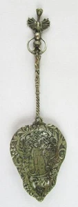 Antique Silver Tart Pastry Server Spoon, Very Ornate with Hunting Scene, Italy - Picture 1 of 8