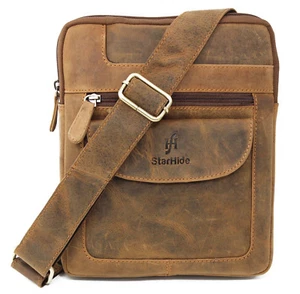 Starhide Herren Damen Distressed Hunter braun Leder Umhängetasche/Reisetasche 505 - Bild 1 von 11
