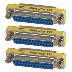 3x DB25 D-SUB 25 Pin Serial Female to Female Gender Changer Coupler Adapter Gold - Picture 1 of 2