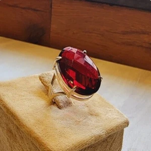 14K Yellow Gold Plated 2.80Ct Lab Created Oval Red Ruby Diamond Engagement Ring - Picture 1 of 4