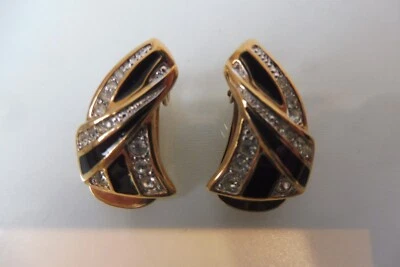 Pierre Lang Ohrringe ,  schöne PL - Ohr-Clips , vergoldet , emaillier mit Stein - Bild 1 von 4