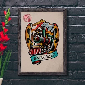 Old School Steamtrain - Traditional Flash Tattoo Art Print - Bild 1 von 3