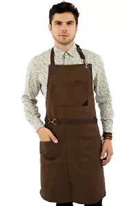 Chef Apron - Twill, No-Tie, Leather Trim - Restaurant, Bartender, Barista, Grill - Picture 1 of 56
