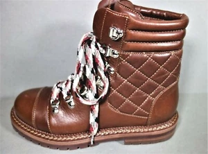 CHANEL 36 Lace Up "CC" Brown Quilted Leather Biker Ankle Boots Booties Moto NEW - Picture 1 of 12
