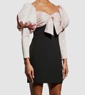 $598 Ronny Kobo Women's Black Satin Corin Ruched Front Tie Mini Dress Size 12