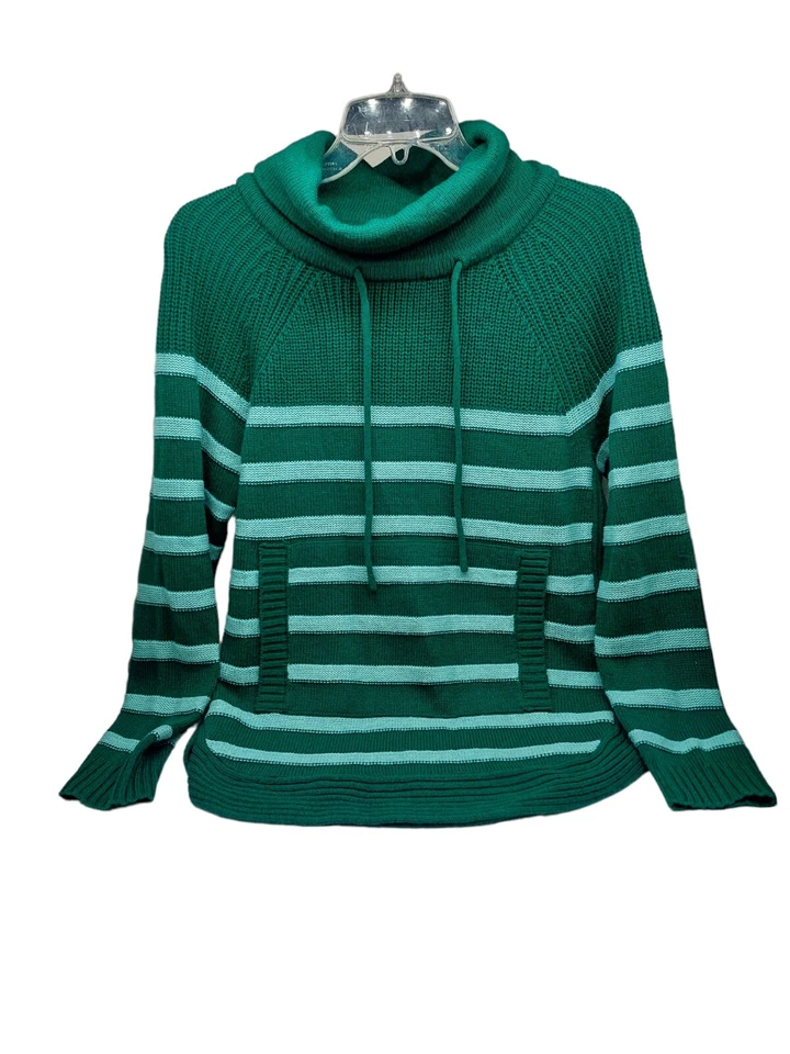 Suéter Pullover Pequeño Para Mujer St John's Bay Azul Verde Bolsillos Delanteros Capucha Foto 1 de 4