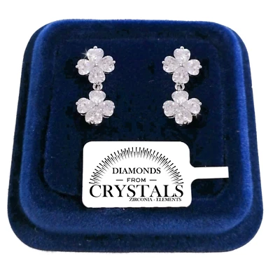 Fiori Quadrifoglio Orecchini pl. oro bianco 18K con Cristalli Zirconi Argento - Immagine 1 di 4