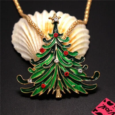 Nuevo Collar Suéter Colgante Cristal Verde Esmalte Árbol de Navidad Moda Mujeres Foto 1 de 4