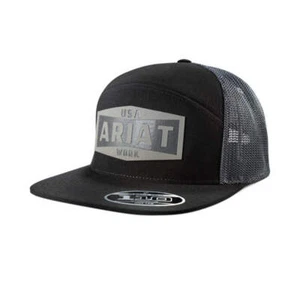 Ariat Work Leather Patch Black 7 Panel Snapback Cap - A290001101 - Picture 1 of 2