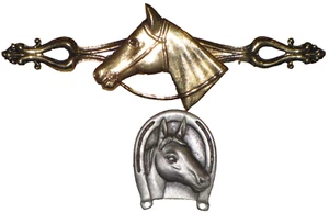 MS Dee Lot Of 2 Gold Silver Plated Brooches Horse Vintage Womens - Picture 1 of 14