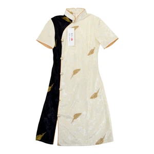 Cheongsam Qi Pao Dress Women's Colorblock Lace Midi Modern Size S - Picture 1 of 4