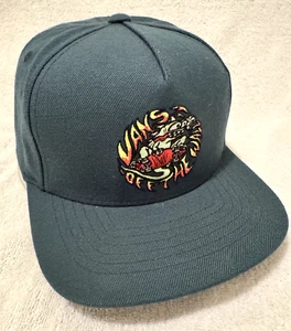VANS Green SnapBack Vintage Skater Cap Hat Off The Wall Streetwear Flames Lizard - Picture 1 of 13
