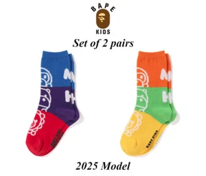 A Bathing Ape Kids Color Block Stripe Socks Set of 2 Pairs 2025 MILO FRIENDS JPN - Picture 1 of 9