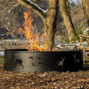 36 Inch Fire Ring with Deer& Bird Cut-Out, Fire Pit Ring for Camping, Wood Bu... - Picture 1 of 6
