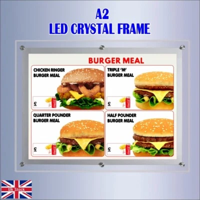 Slim LED Illuminated A2 Display Menu Board   Wall Mounted Crystal Poster Frame - Image 1 of 4