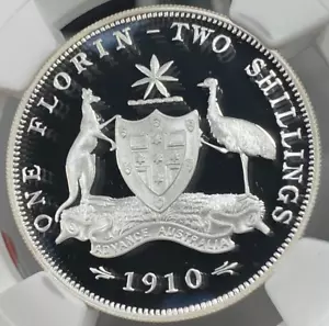 1998 AUSTRALIA SILVER 20 CENT 1910 ONE FLORIN 2 SHILLING NGC PF 70 ULTRA CAMEO - Picture 1 of 7