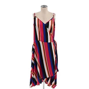 CITY CHIC Dress Womens Size L/20 Stripe VNeck Spaghetti Strap Embracing Wrap NEW - Picture 1 of 12