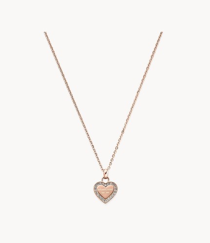 Collana Michael Kors con ciondolo cuore pavè tono oro rosa MKJX3971791 nuova