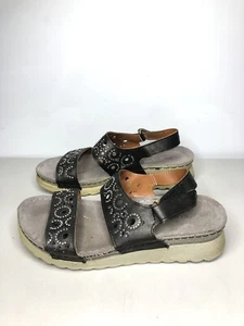 Flexus Spring Step Black Leather Rhinestone Strap Sandals Women Sz 8M US/39EU - Picture 1 of 14