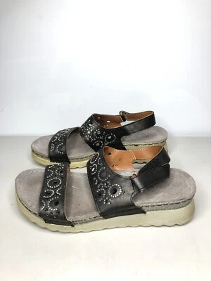 Flexus Spring Step Black Leather Rhinestone Strap Sandals Women Sz 8M US/39EU - Image 1 of 4