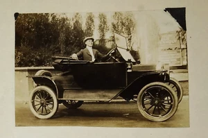 Original Antique C. 1914 Sepia Home Snapshot Photograph ~ Automobile and Driver - Picture 1 of 2