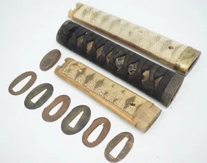 Colección Japonesa de Manija de Espadas Wakizashi x3 Original y Seppa de Japón 1129D7 - Imagen 1 de 10