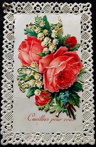 Nr. 790/120 1 alte Postkarte Chromausschnitt ROSEN Spitze - Bild 1 von 3