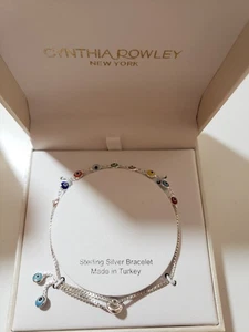 Bracciale Malocchio NUOVO in SCATOLA Cynthia Rowley Argento Sterling COLORI ARCOBALENO - Foto 1 di 2