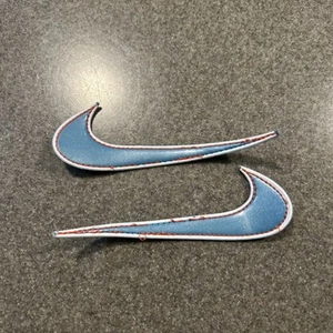 Nike Swoosh Patch Lot 2 Run Shoe Sneaker Skating Badge Logo Soft Vinyl Blue 4” - Picture 1 of 4