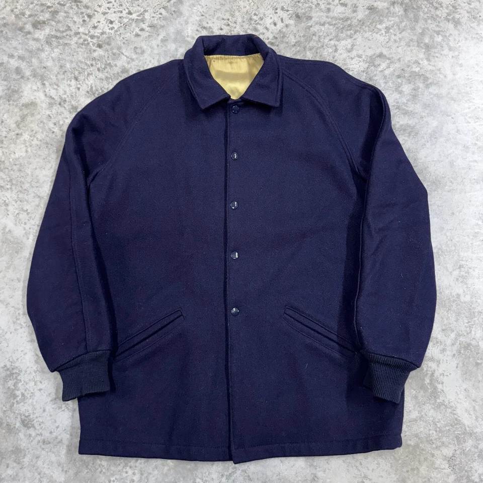 Chaqueta de Colección Howe Wear Para Hombres 42 Azul Marino Lana A Presión Forrada Frontal Trabajo Coche Abrigo Años 60 Foto 1 de 4