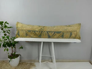 12x48 Long Lumbar Pillow Cover | Turkish Rug Pillow | Vintage Handmade Boho - Picture 1 of 11